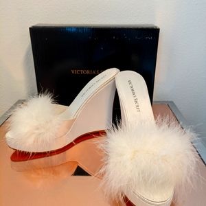 Victoria Secret Marabou Wedge Slipper in Ivory
